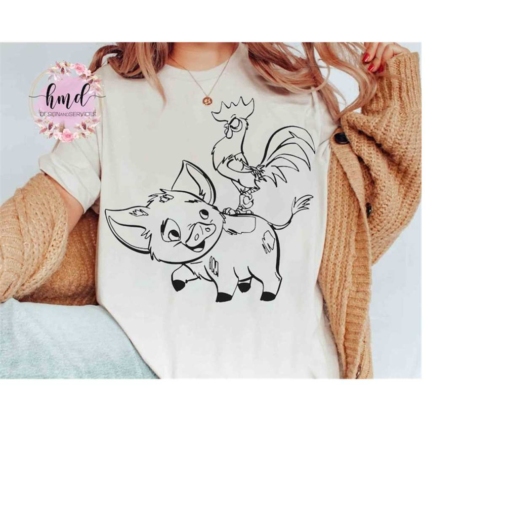 Disney Moana Cute Pua And Hei Hei Sketch Portrait Shirt, Magic Kingdom Trip Unisex T-shirt Family Birthday Gift Adult Ki.jpg