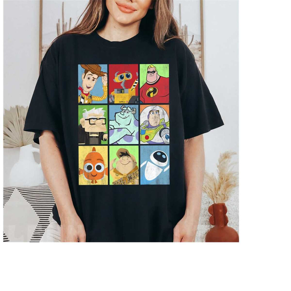 Disney Pixar Epic Boxed Up Line Up Character Graphic T-Shirt, Toy Story, Wall-E and Eve, Disneyland Trip,Matching Family.jpg