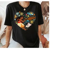 disney princess moana hei hei pua collage heart t-shirt, disneyland family matching shirt, magic kingdom, wdw epcot them