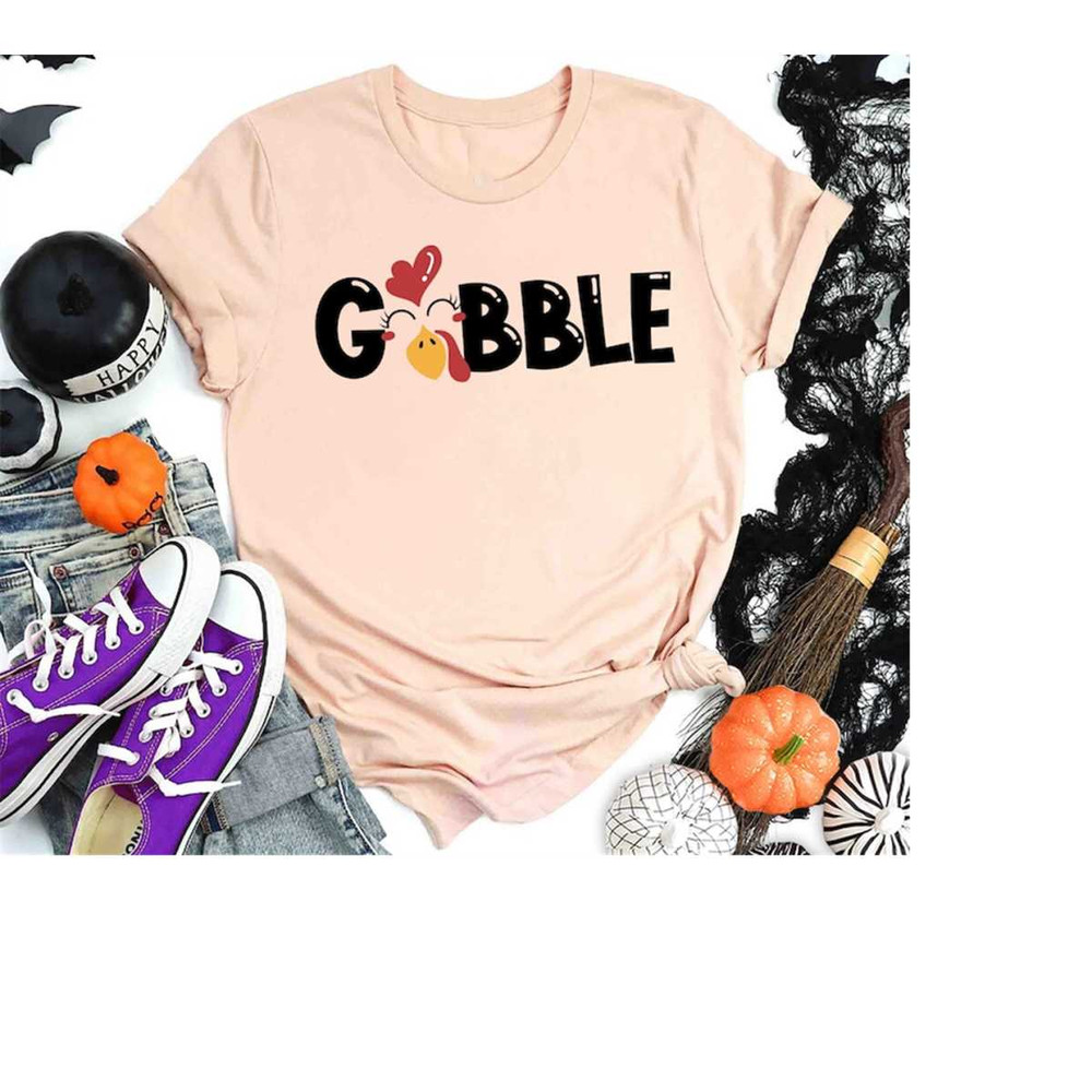 Gobble Funny Thanksgiving Sweatshirt, Gobble Turkey Shirt, Thankful Shirt, Funny Cute Turkey Face Shirt, Thanksgiving Fa.jpg