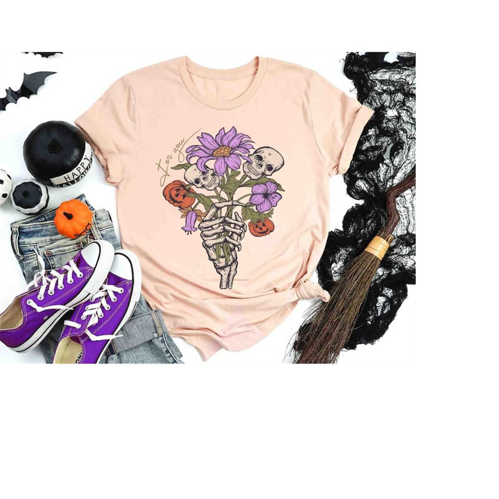 Halloween Skeleton Hand Shirt, Creepy Flower Bouquet Sweatshirt, Horror Night Shirt, Scary Halloween Party Shirt, Spooky.jpg