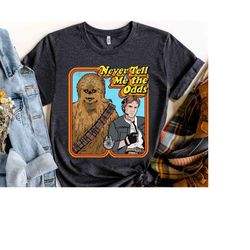 han solo chewie never tell me the odds cartoon shirt, funny star wars tee, galaxys edge trip hollywood studios disney
