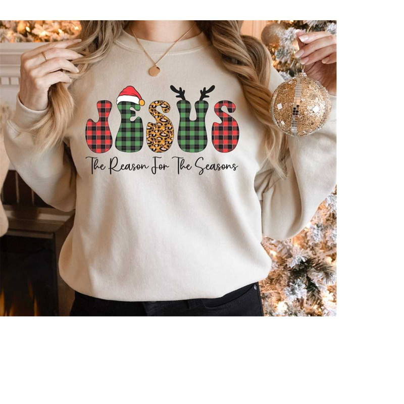 Jesus Christmas Sweatshirt, Jesus Santa Shirt, Holly Season Shirt, Jesus Love Shirt, Jesus The Reason Shirt, Faith Xmas,.jpg