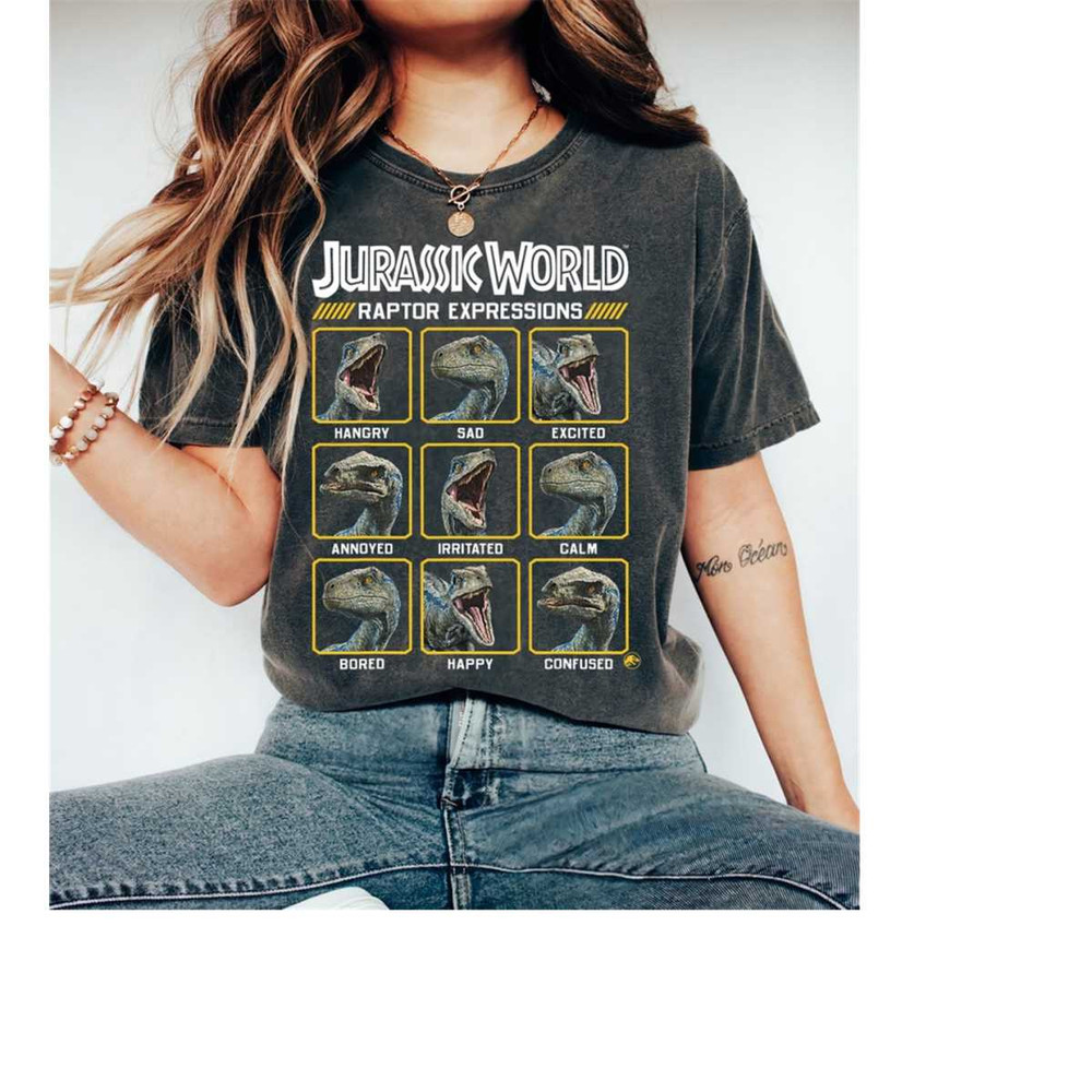 Jurassic World Two Blue Raptor Expressions Graphic T-shirt, Jurassic World Outfits, Jurassic Park 2023, Holidays 2023 M.jpg