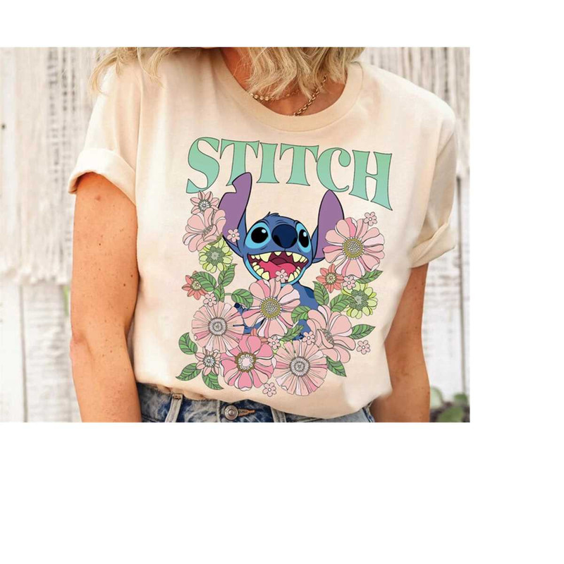 Cute Disney 90s Style Floral Stitch Portrait Shirt, Disney Lilo and Stitch Shirt, Disneyland Family Vacation Shirt, Magi.jpg