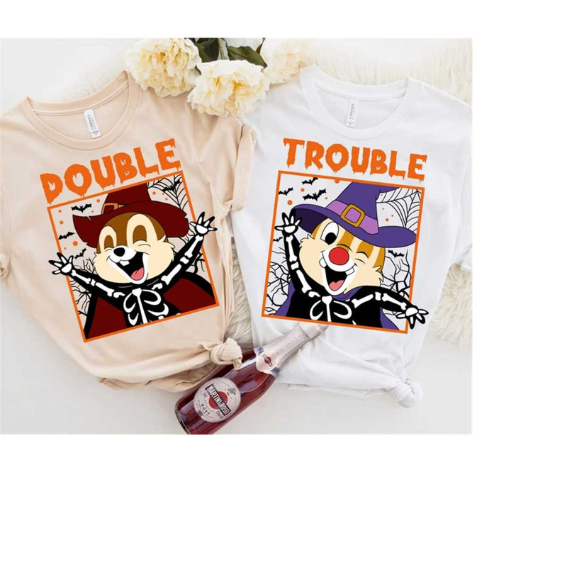 Disney Chip N Dale Skeleton Halloween Witch Costume Double Trouble Shirt, Disneyworld Halloween Couple Shirt, Halloween.jpg