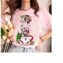 disney christmas coffee cup the nightmare before christmas mickey balloon shirt, xmas latte sweater, disneyland xmas fam