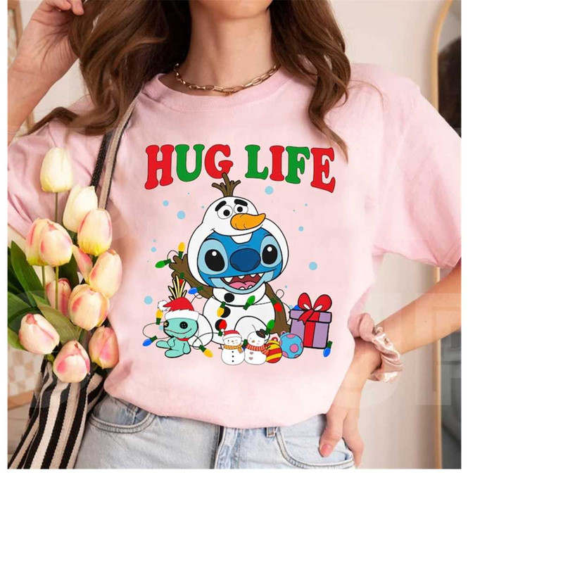 Disney Christmas Stitch Olaf and Scrump Costume Shirt, Hug Life Christmas Shirt, Cute Stitch Christmas Shirt,Disneyland.jpg