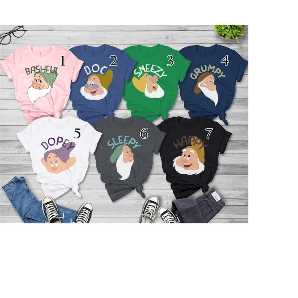 Disney Grumpy Doc Happy Sneezy Sleepy Bashful Dopey Face T-Shirt, Snow White And The Seven Dwarfs, Disneyland Family Mat.jpg