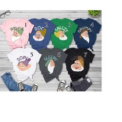 disney grumpy doc happy sneezy sleepy bashful dopey face tshirt, snow white and the seven dwarfs, disneyland family mat