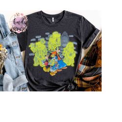mickey goofy and hitchhiking ghosts haunted mansion shirt, disney mickeys not so scary party tee, disneyland vacation f
