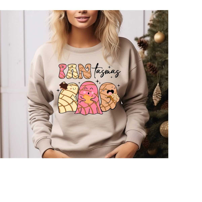 Pantasmas Ghost Christmas Sweatshirt, Santa Conchas Shirt, Xmas Pan Dulce Shirt, Latina Christmas Shirt, Mexican Christ.jpg
