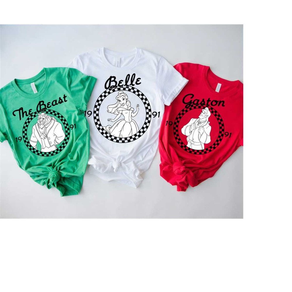 Retro Disney Classic Beauty and The Beast Est 1991 Checkerboard Circle Portrait T-shirt, Disneyland Trip Matching Family.jpg