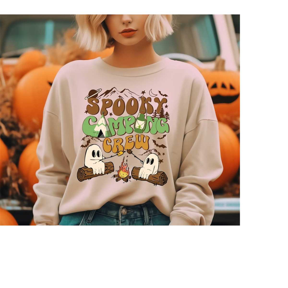 Spooky Camping Crew Sweatshirt, Ghost Camping Shirt, Halloween Ghost Shirt, Spooky Ghost Camping Shirt, Cute Spooky Shir.jpg