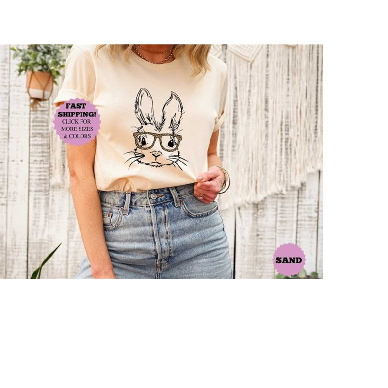 Bunny with Leopard Glasses shirt, Easter shirt, Easter bunny graphic tee, Easter shirts for women, Ladies Easter Bunny s.jpg