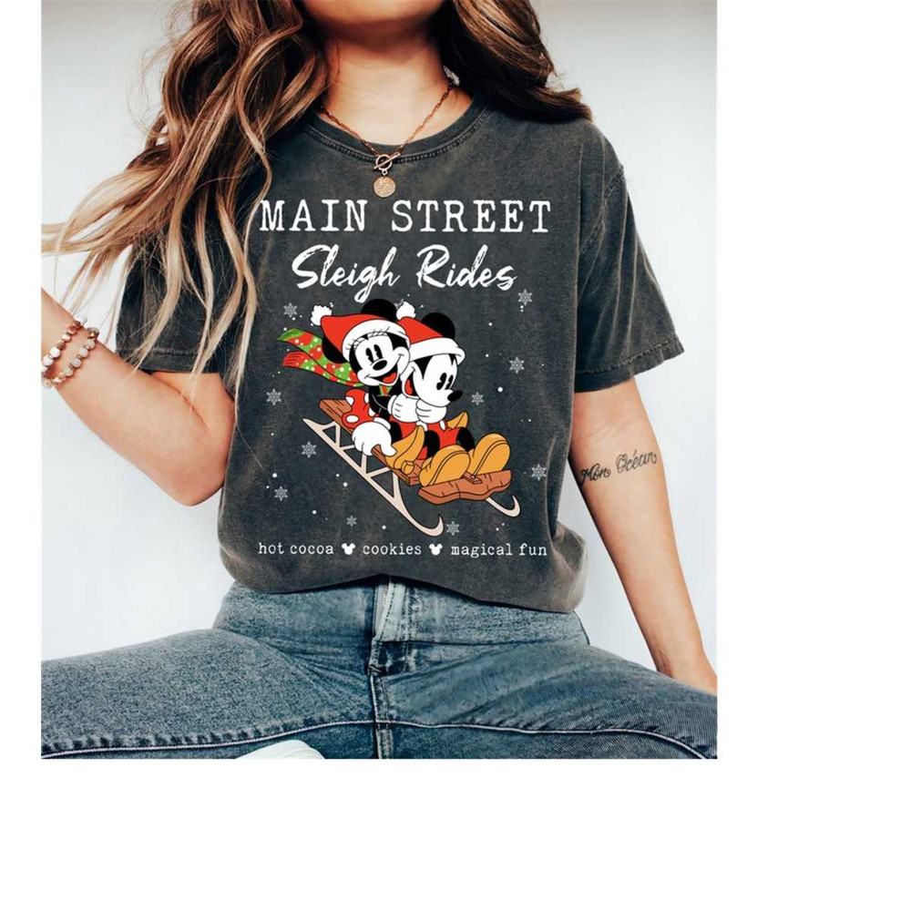 Disney Mickey and Minnie Santa Christmas Main Street Sleigh Rides Shirt, Mickey's Very Merry Xmas Party Tee,Disneyland V.jpg