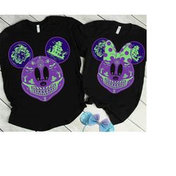 disney mickey and minnie the haunted mansion sugar skull couple shirt, halloween couple matching tshirt, mickeys not s