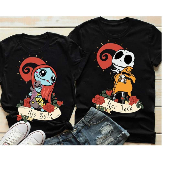 Disney Nightmare Before Christmas Her Jack His Sally Shirt, His and Hers Halloween Shirt, Halloween Couple Shirts, Hallo.jpg