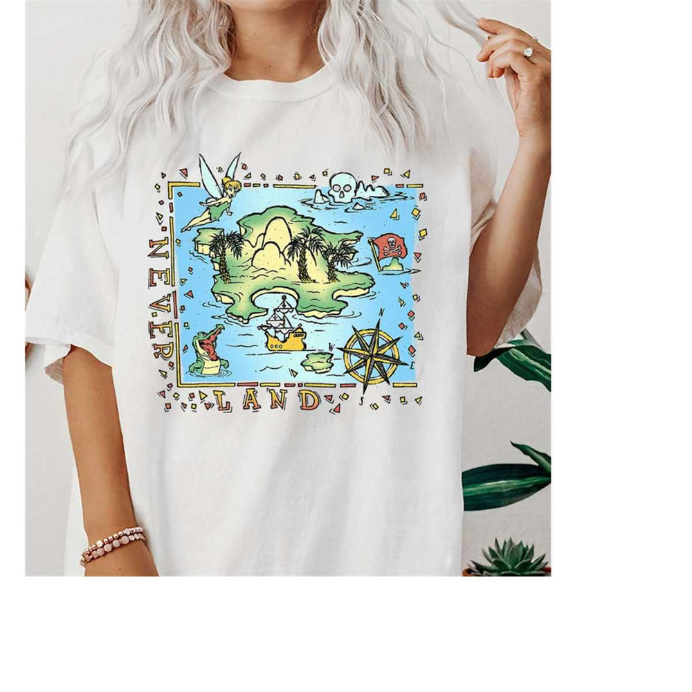 Disney Peter Pan Never Land Map Vintage Poster T-Shirt, Disneyland Family Vacation Trip Gift Unisex Adult T-shirt Kid T-.jpg