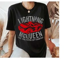 disney pixar cars lightning mcqueen five time champion tshirt, disney cars movie friends shirt, cars group, disney fami