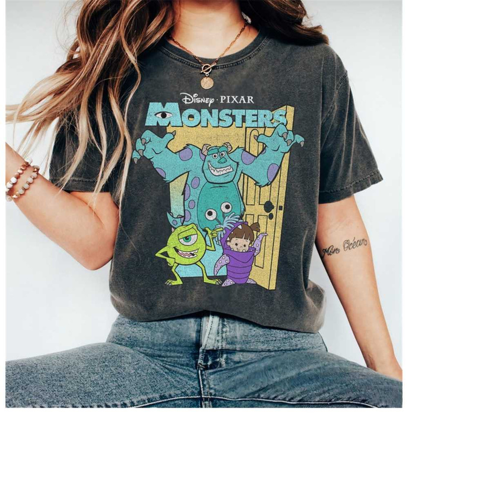 Disney Pixar Monsters Inc. Mike Sully Boo Group Poster T-Shirt, Magic Kingdom, Disneyland Family Matching Shirts, Disney.jpg