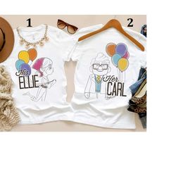 disney pixar up her carl his ellie balloons sketch graphic shirt disney couples tee, disneyland holiday vacation trip un