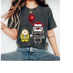 disney pixar up horror character pennywise carl fredricksen russell halloween tshirt, wdw disneyland halloween party ma