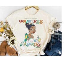 disney princess and the frog tiana and frog naveen portrait tshirt, disneyland holiday vacation trip gift unisex adult