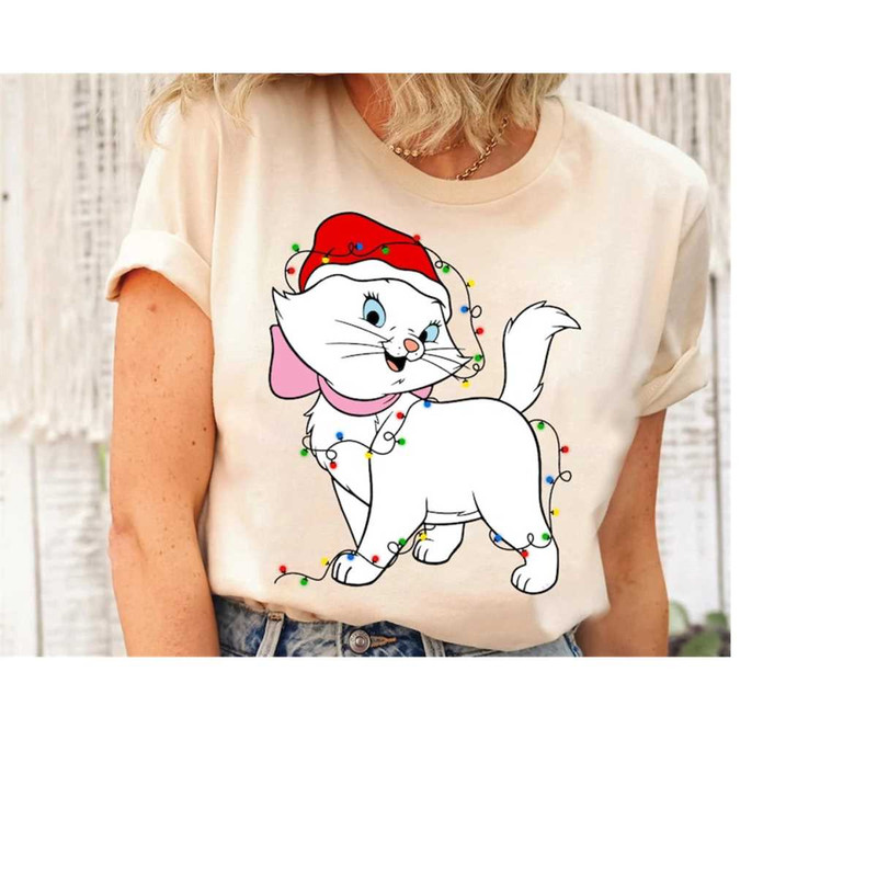 Disney Santa Marie Christmas Lights Costume Shirt, Christmas Aristocats Marie Cat Shirt, Disneyland Xmas Family Matching.jpg