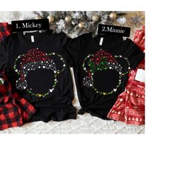 disney santa mickey and minnie mouse sparkly christmas shirt, disney couple xmas lights shirts, mickeys very merry chris