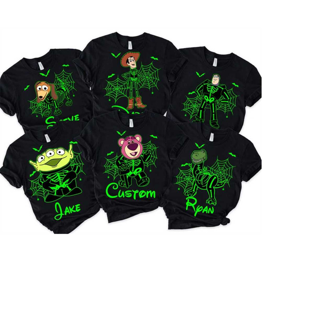 Disney Skeleton Halloween Shirt, Custom Name Toy Story Skeleton Shirt, Halloween Group Family Matching Shirt, Custom Nam.jpg