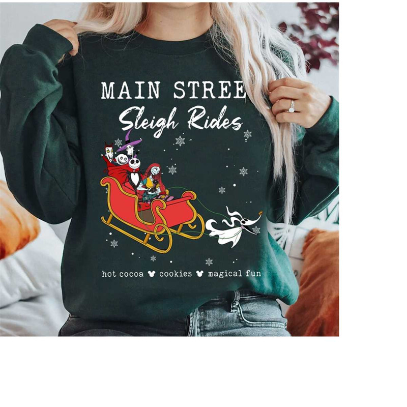 Disney The Nightmare Before Christmas Jack Sally Lock Shock Barrel Xmas Shirt, Main Street Sleigh Rides Shirt, Disneylan.jpg