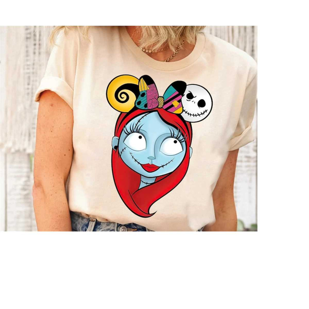 Disney The Nightmare Before Christmas Sally Portrait with Jack Hair Bow T-Shirt,Jack Skellington Halloween,Disneyland Ha.jpg