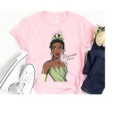 disney the princess  the frog princess tiana sketch tshirt, disneyland family matching shirts, disney world trip gifts