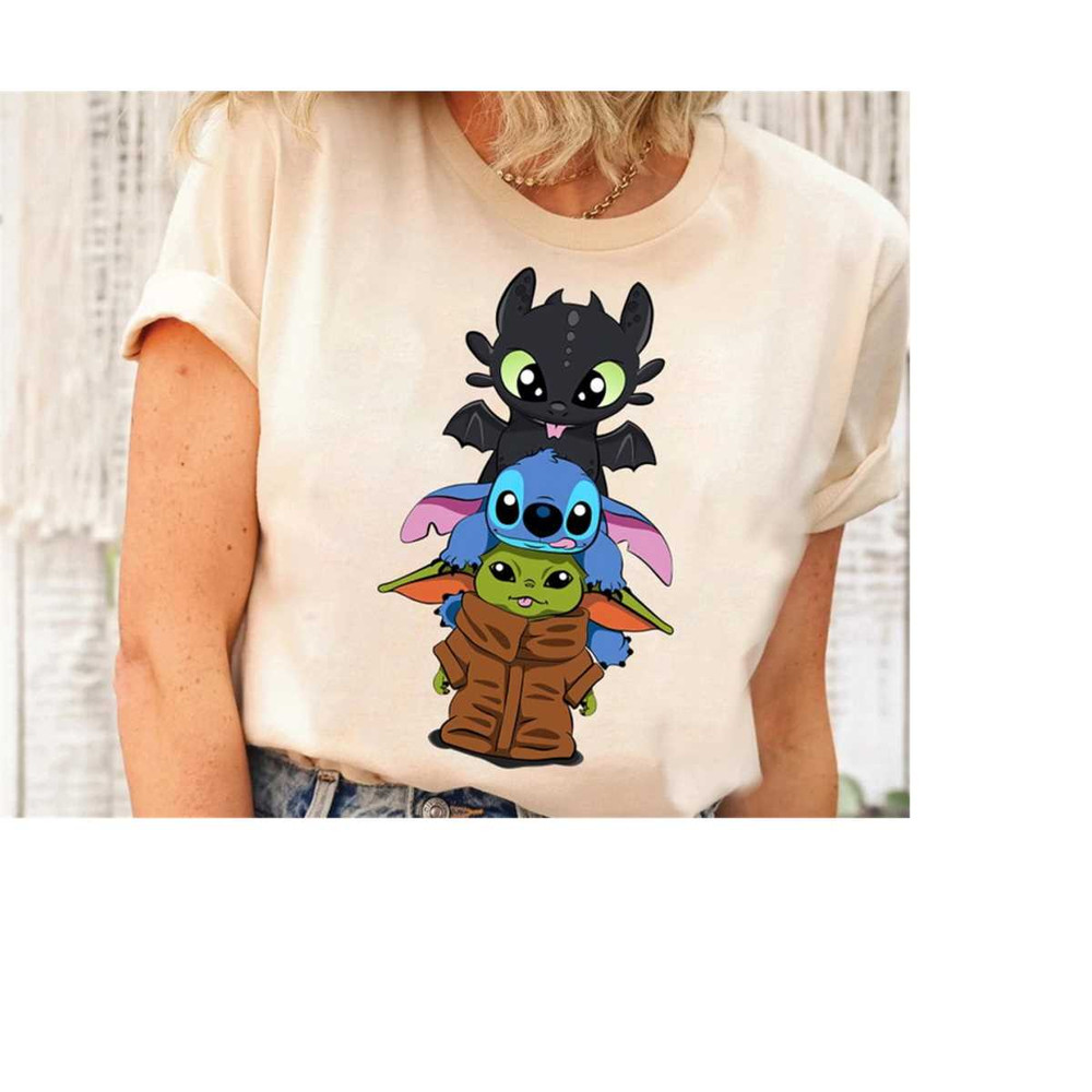 Disney Toothless Stitch Baby Yoda Pile Shirt, Disney Friends Shirt, Disney Animal Kingdom Shirt, Disneyland Family Match.jpg