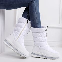 womens faux fur ankle boots chunky platform winter boots, silver thick plush waterproof snow shoes woman warm fashion