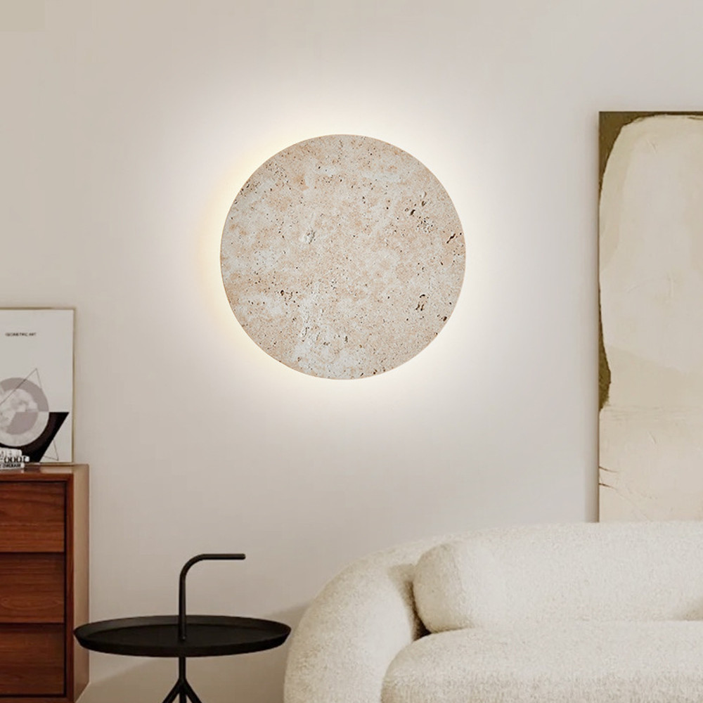 Round Natural Stone Wall Lamp Bedside Dining Room Art Decor Sconce Lighting 3000K Modern Atmosphere 0