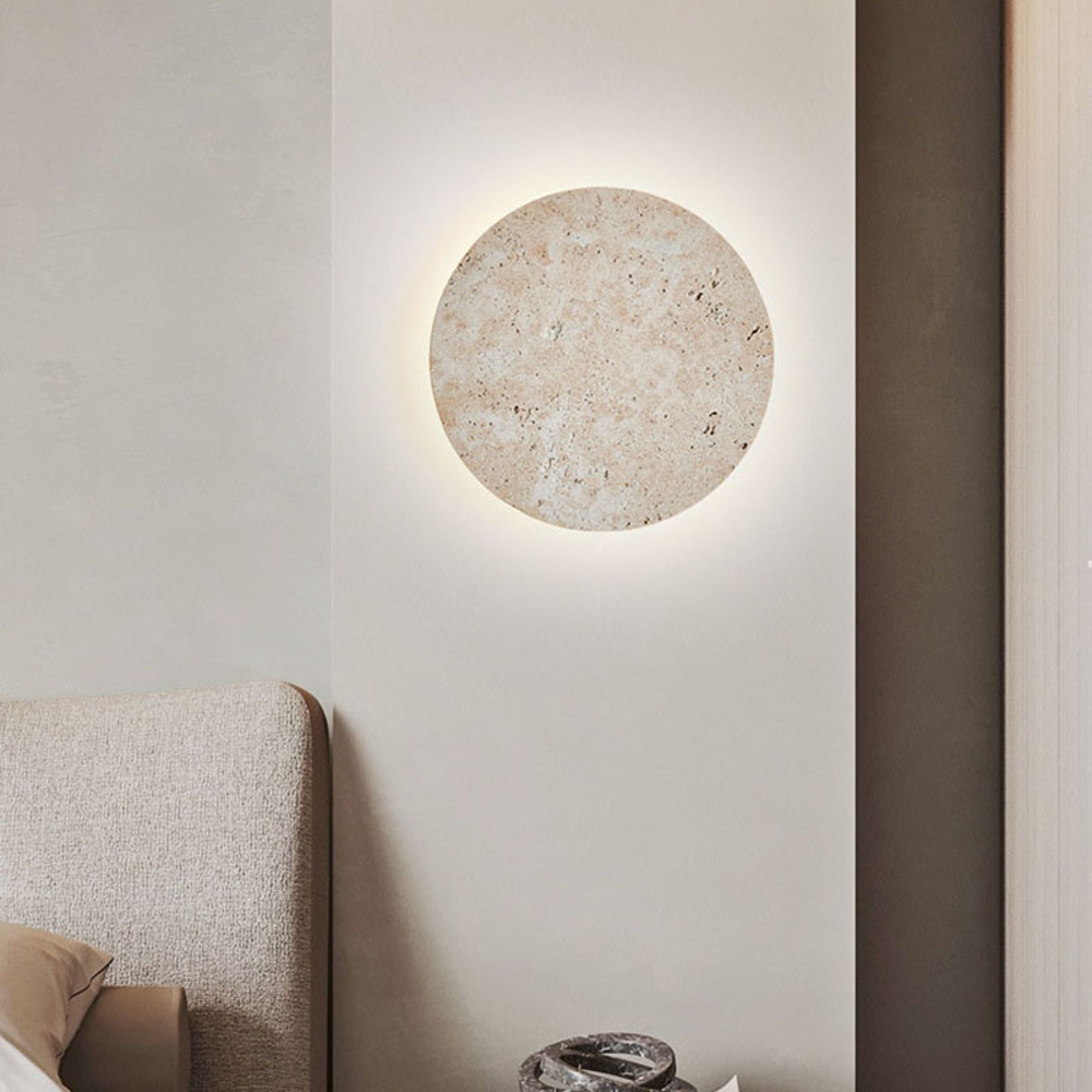 Round Natural Stone Wall Lamp Bedside Dining Room Art Decor Sconce Lighting 3000K Modern Atmosphere 1