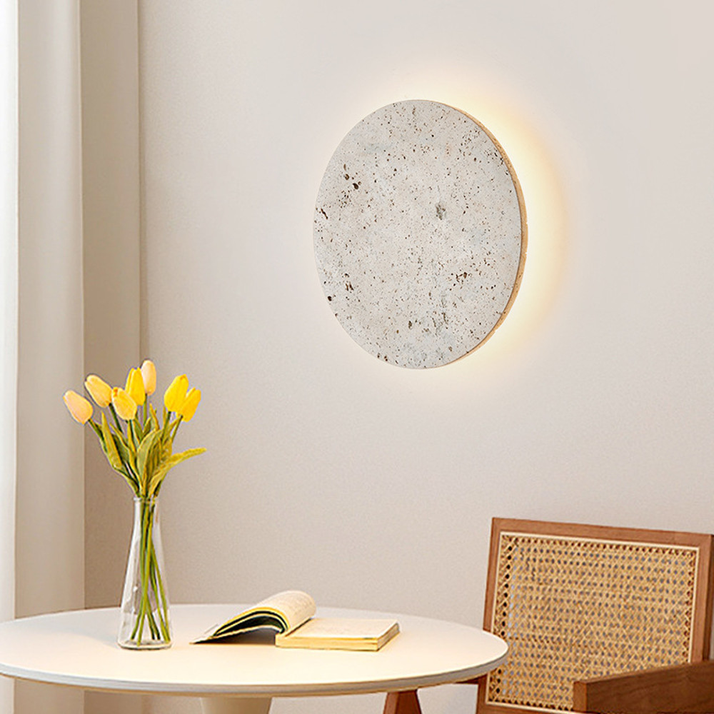 Round Natural Stone Wall Lamp Bedside Dining Room Art Decor Sconce Lighting 3000K Modern Atmosphere 2