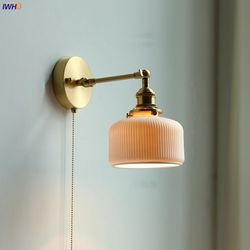 ceramic copper arm wall lamp, beside pull chain switch for bedroom bathroom stair, japan style nordic modern wandlamp