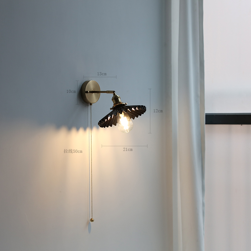 Ceramic Copper Arm Wall Lamp, Beside Pull Chain Switch for Bedroom Bathroom Stair, Japan Style Nordic Modern Wandlamp