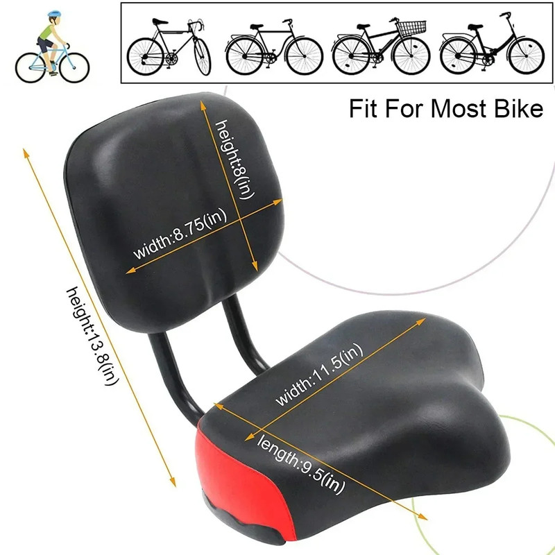 Premium Electric Bicycle Seat, Comfortable Enlarged, Thickened Cushion with Backrest for E-Bikes, Mountain Bikes