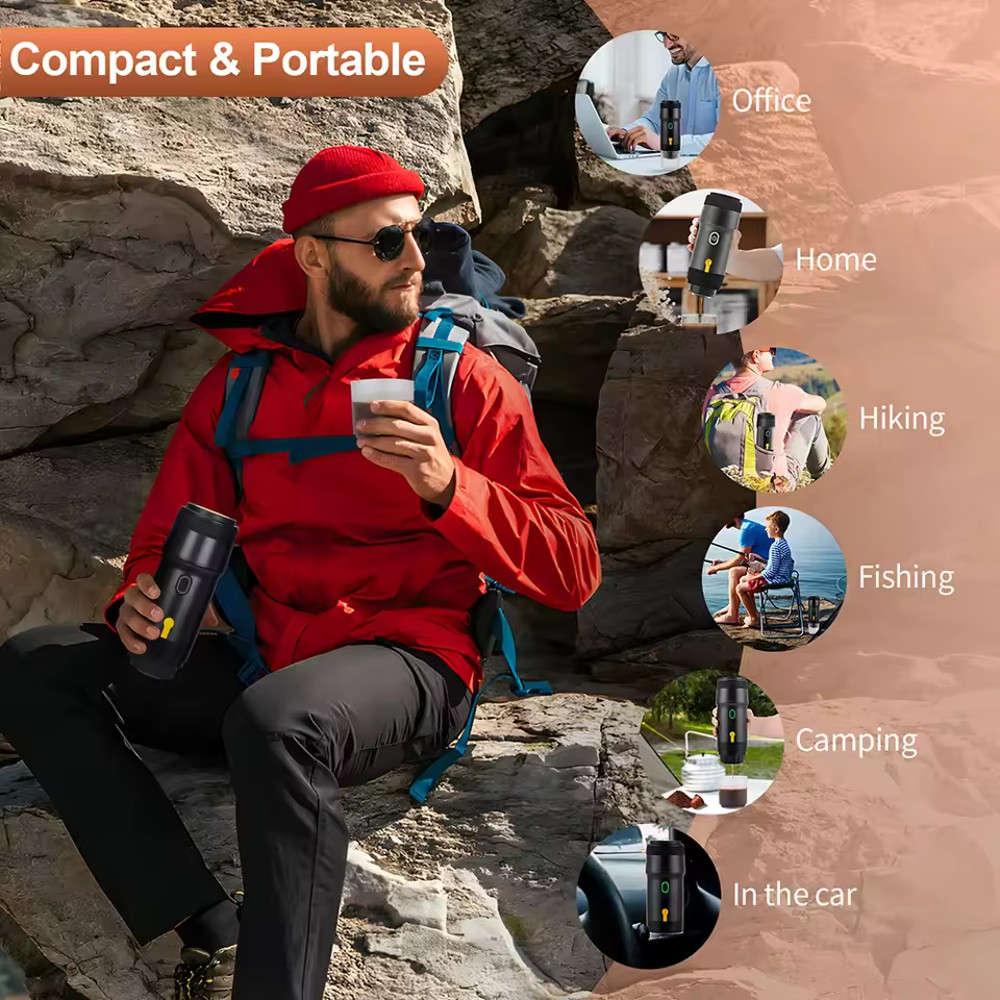 Electric Portable Coffee Machine, 3-in-1 Italian Espresso Maker for Car, Home Travel, Compatible with Capsules Ground