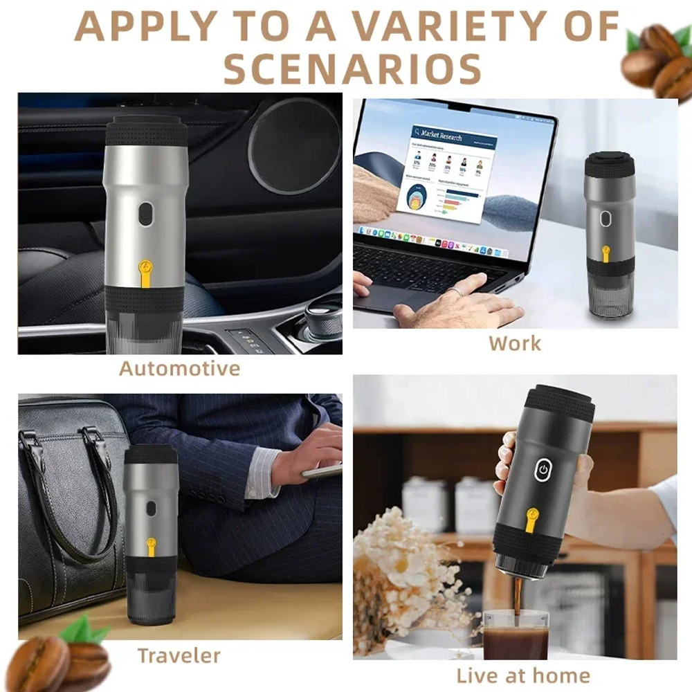 Electric Portable Coffee Machine, 3-in-1 Italian Espresso Maker for Car, Home Travel, Compatible with Capsules Ground