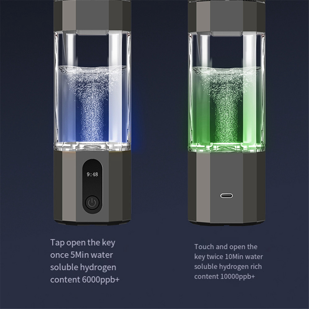 Portable Hydrogen Water Bottle Black, PEM Electrolysis Hydrogen Generator 8000PPB Rechargeable Display