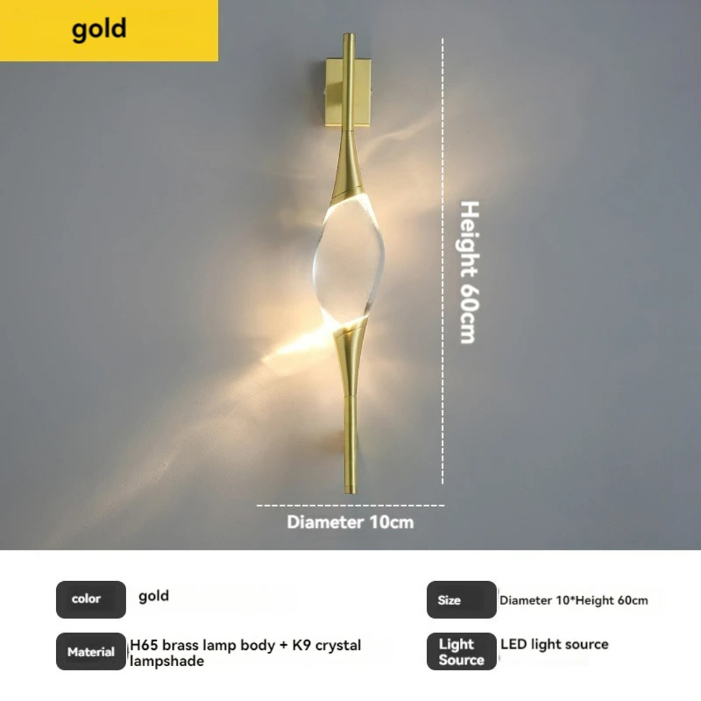 Modern Copper Crystal Wall Lamp Simple Creative Decoration Designer Lighting For Living Room Study 6