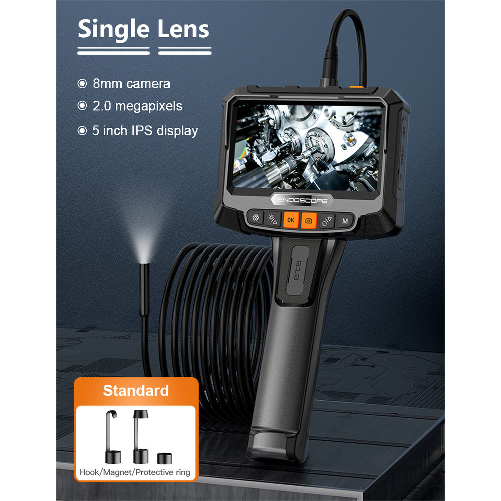 8mm 5in 360 1080P Dual Lens Endoscope Camera, Industrial Rotary Inspection Tool for Piping, Automotive, HVAC