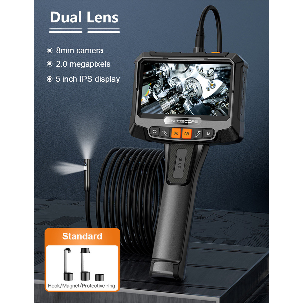 8mm 5in 360 1080P Dual Lens Endoscope Camera, Industrial Rotary Inspection Tool for Piping, Automotive, HVAC