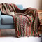 Bohemian Blanket Sofa Cover, Plaid Boho Decorative Blanket, Geometric Knitted Slipcover for Couch Bed Chair