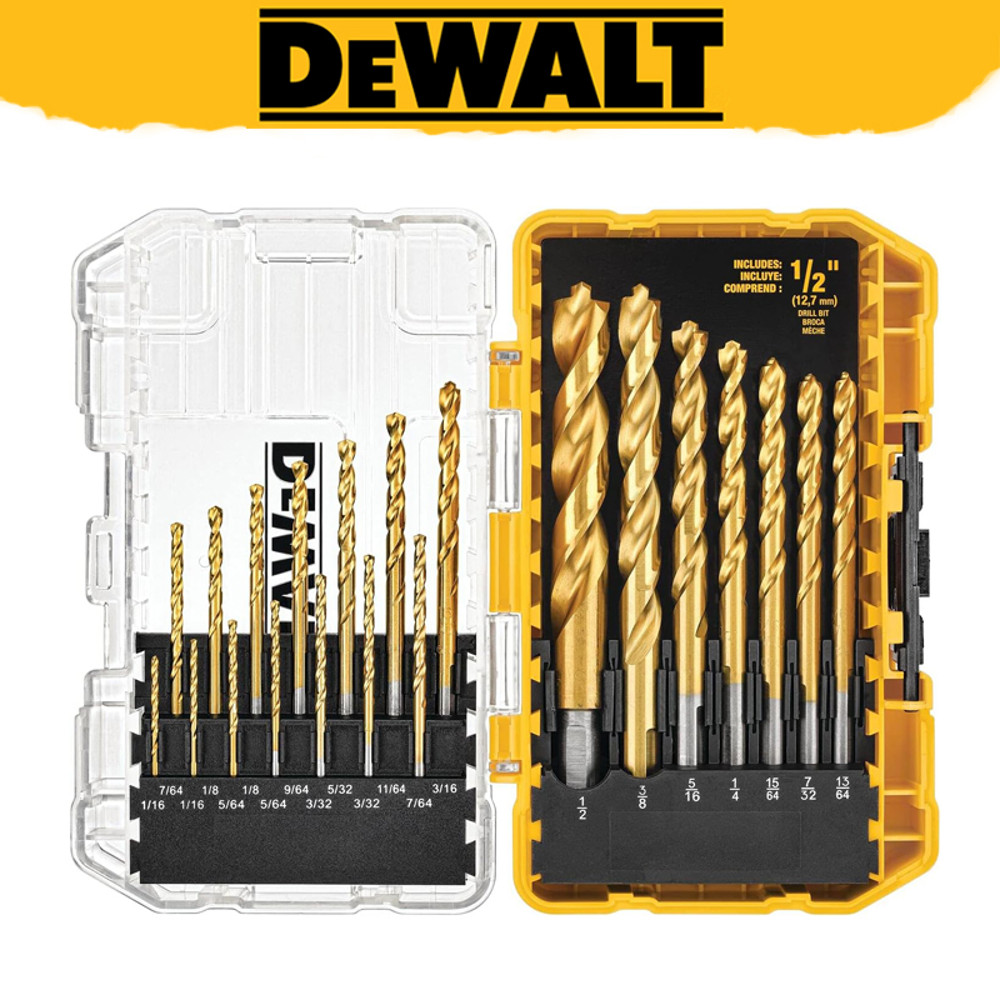 DEWALT 21-Piece Titanium Drill Bit Set, HSS Twist Drill Bits, Pilot Point Woodworking Metalworking Accessory